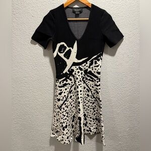 Yigal Azrovel Jacquard Dress Fit and Flare Black and White XS